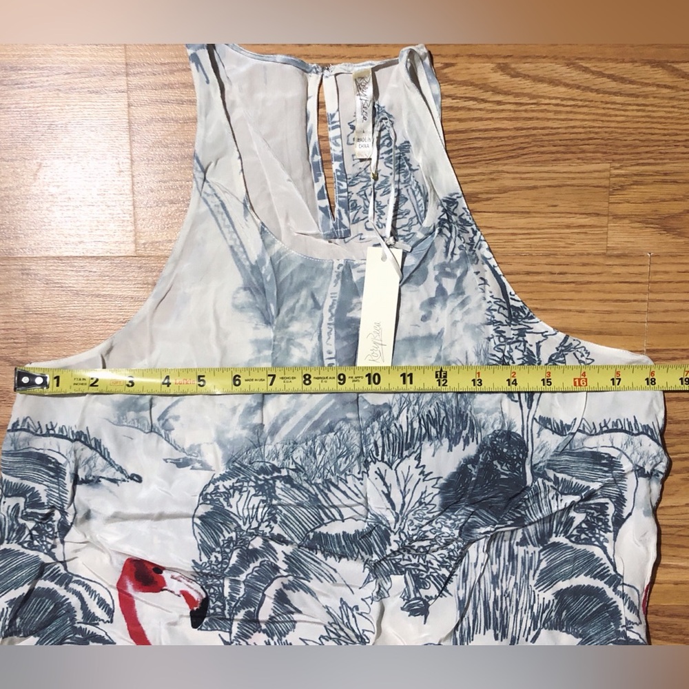 Rory Beca Women's L Sleeveless Silk Top / Blouse Pink Flamingo Print NWT - Picture 6 of 11